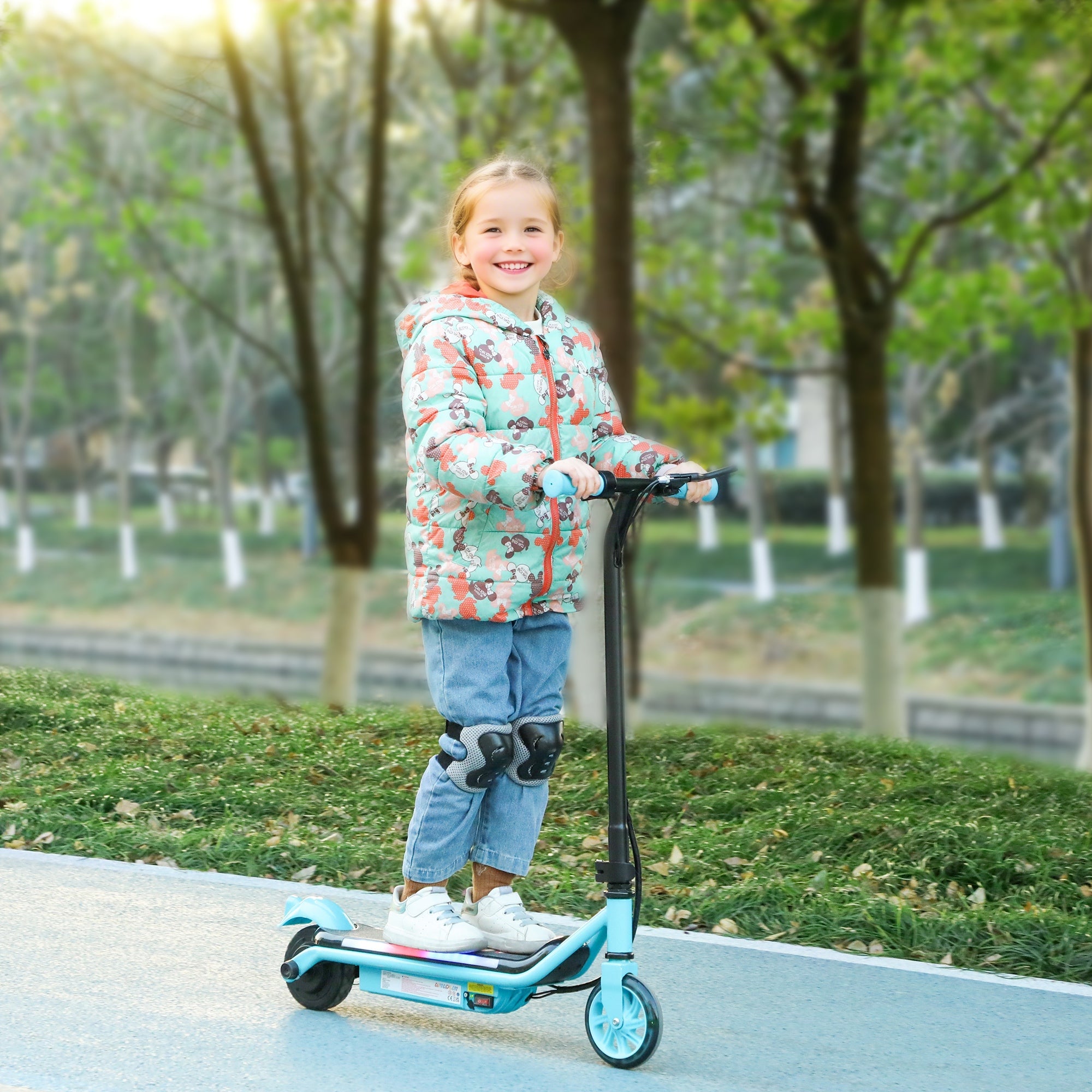 Electric Scooter for Kids Ages 6-14, with Dual Brakes, Flash Wheel and Colourful Light, Kids Electric Scooter E Scooter, Up to 12 KM/H & 10 KM, Blue-1