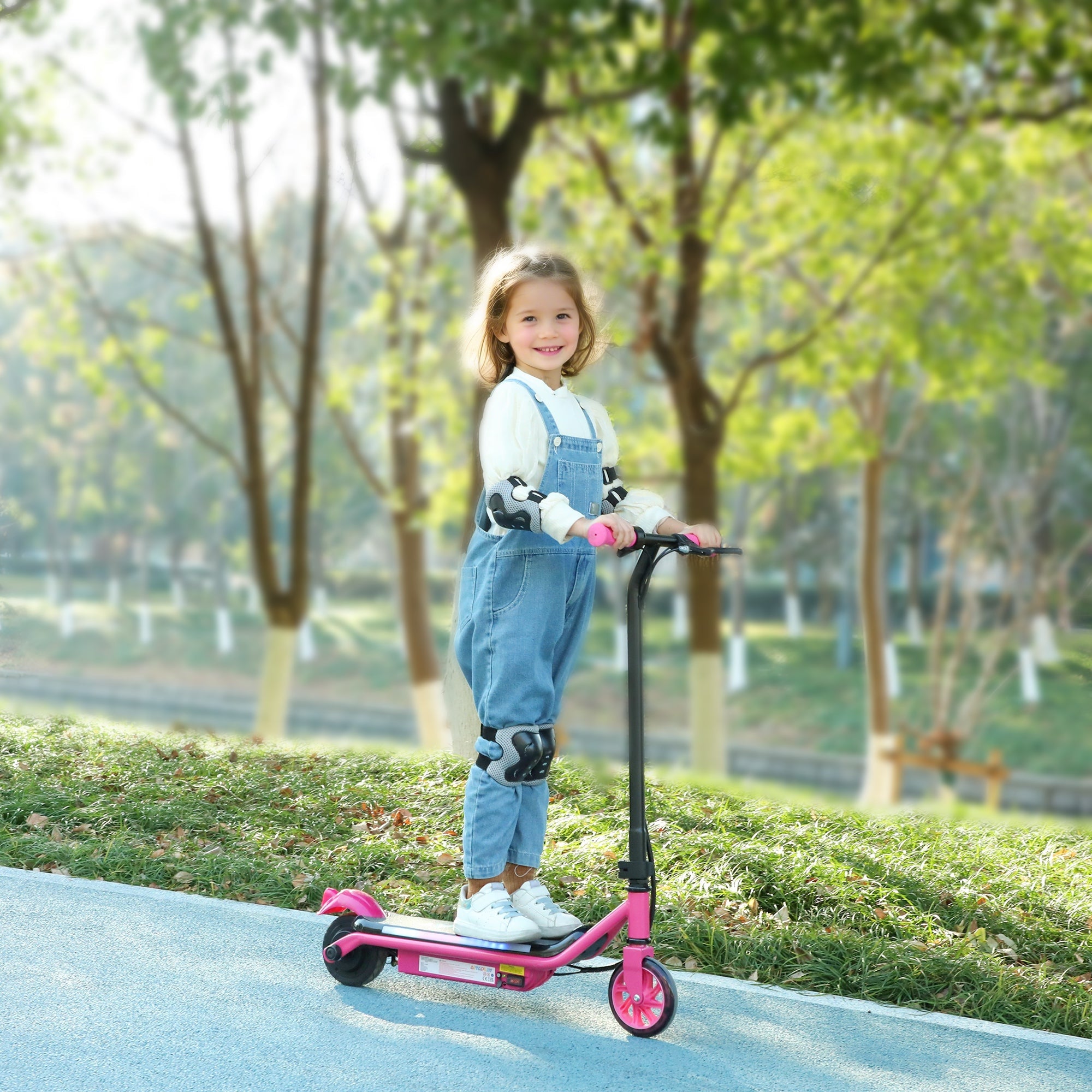 Electric Scooter for Kids Ages 6-14, with Dual Brakes, Flash Wheel and Colourful Light, Kids Electric Scooter E Scooter, Up to 12 KM/H & 10 KM, Pink-1