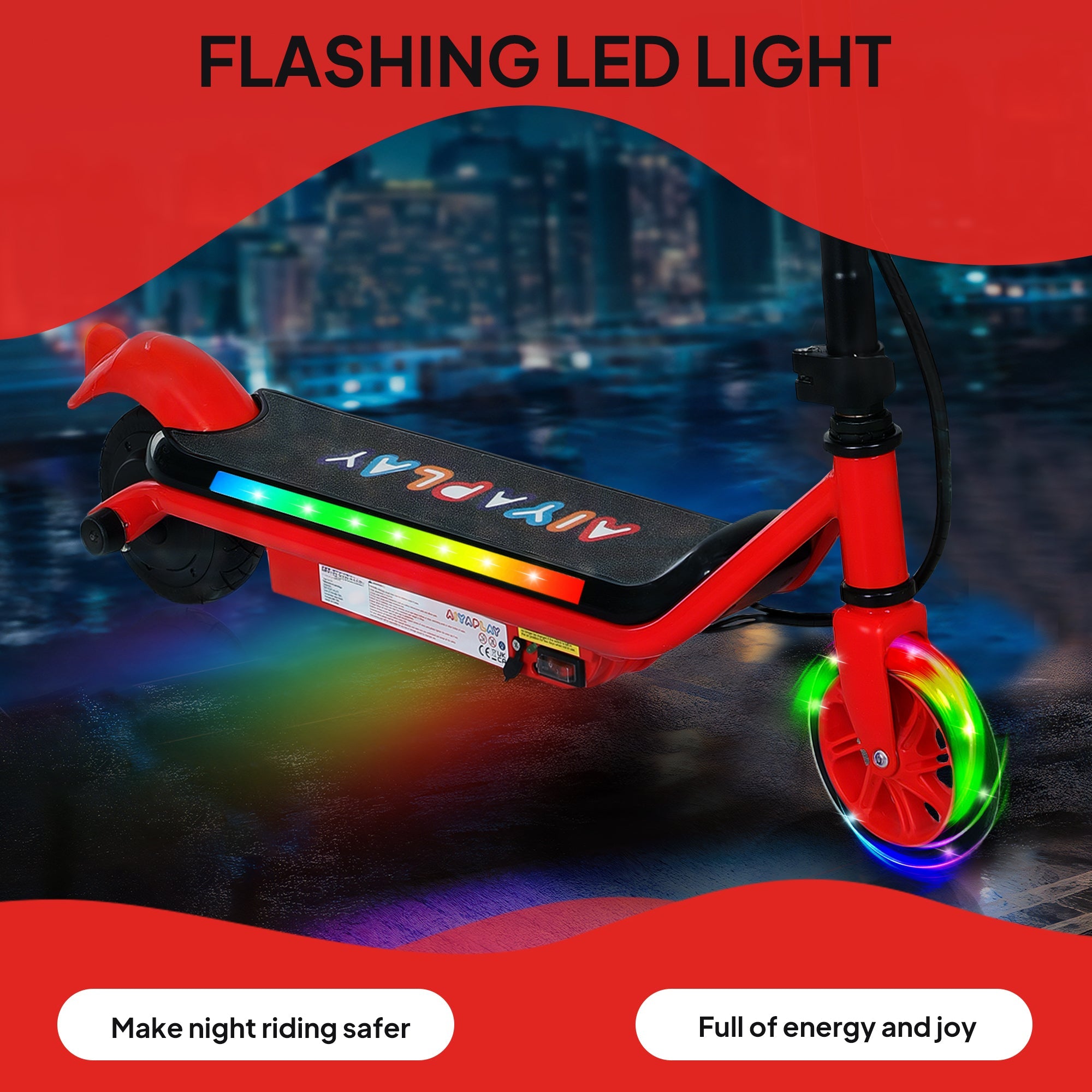 Electric Scooter for Kids Ages 6-14, with Dual Brakes, Flash Wheel and Colourful Light, Kids Electric Scooter E Scooter, Up to 12 KM/H & 10 KM, Red-3