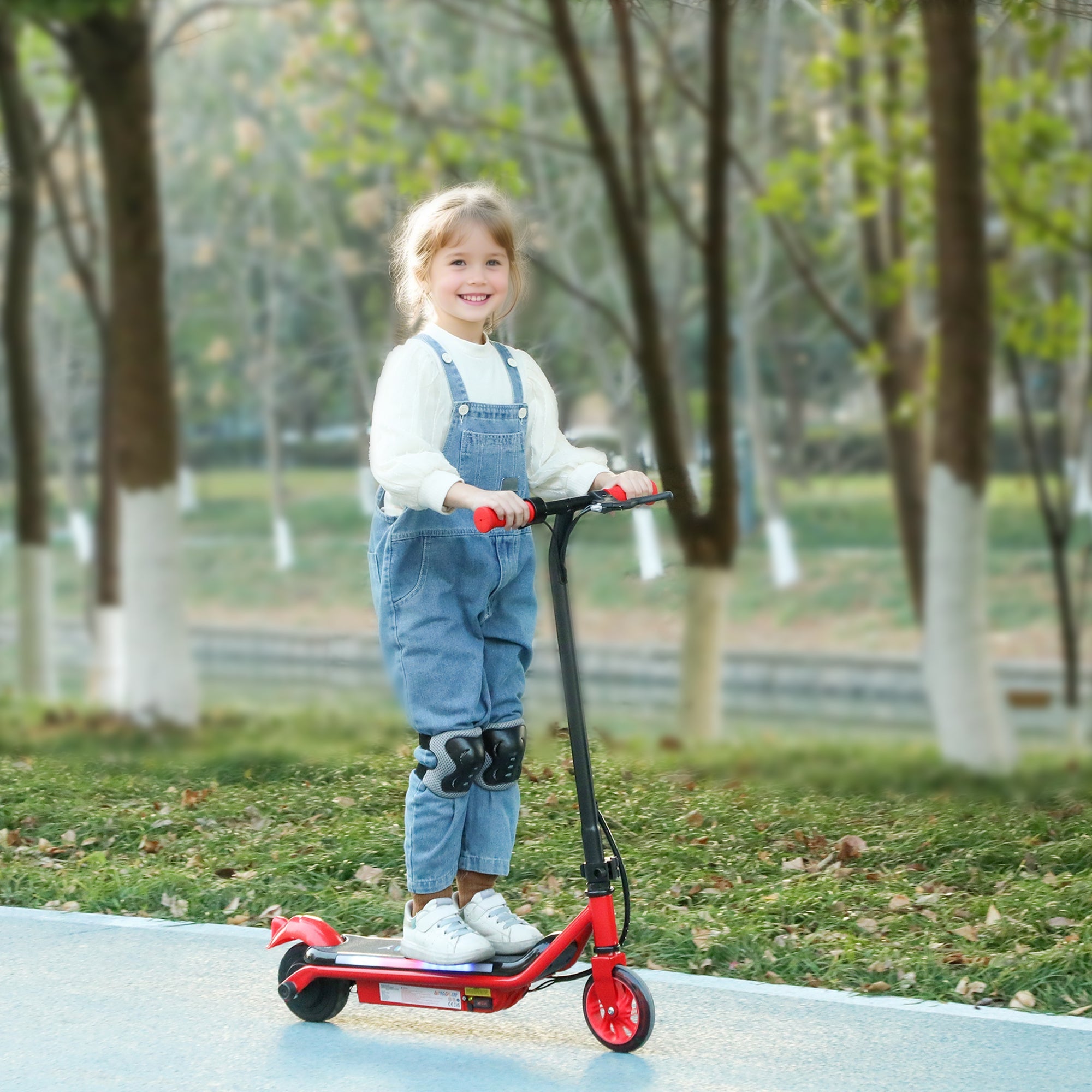 Electric Scooter for Kids Ages 6-14, with Dual Brakes, Flash Wheel and Colourful Light, Kids Electric Scooter E Scooter, Up to 12 KM/H & 10 KM, Red-1