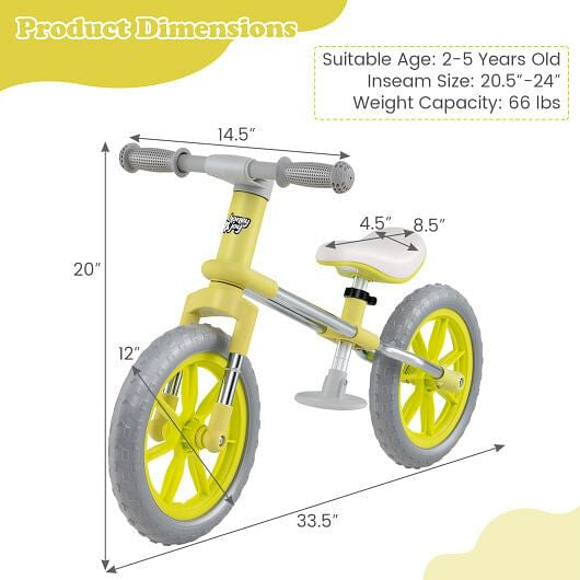 12 Inch Balance Bike with Adjustable Seat and Rotatable Handlebar-Green-2