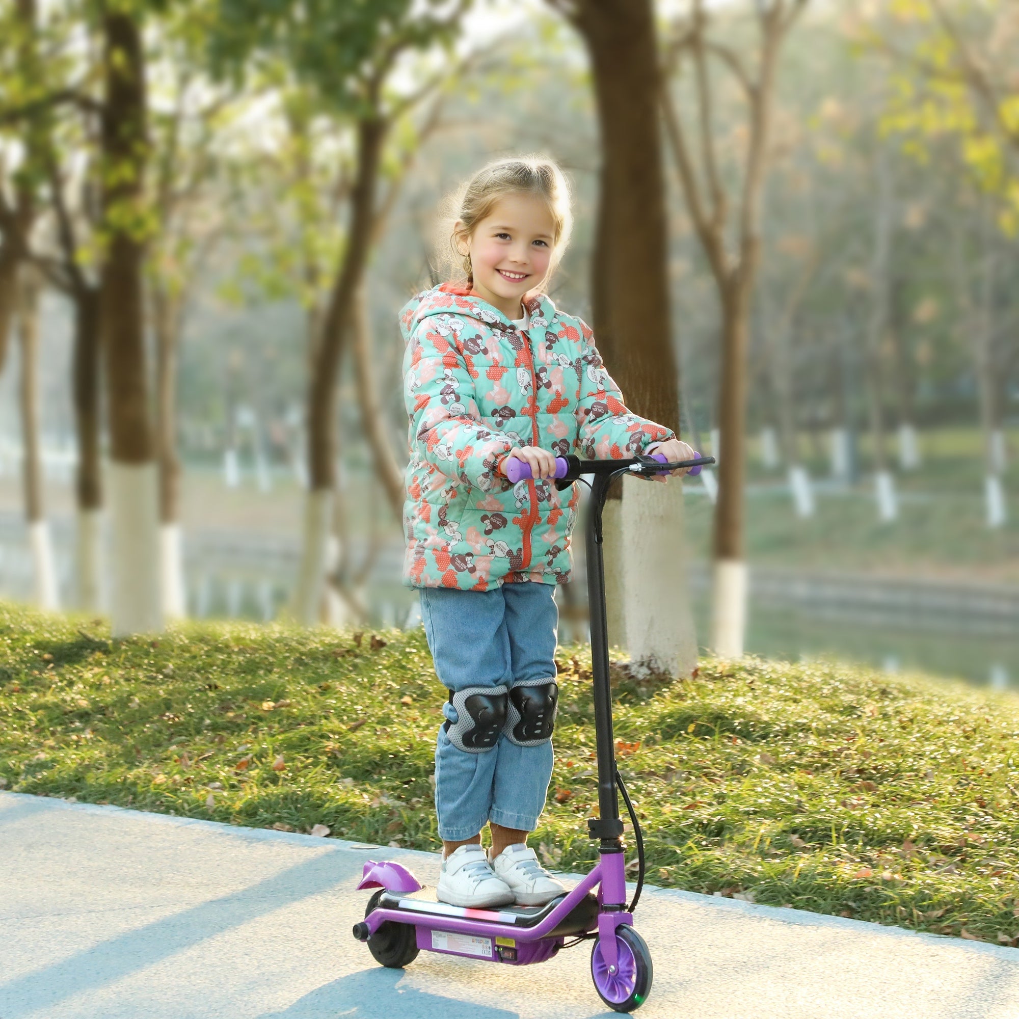 Electric Scooter for Kids Ages 6-14, with Dual Brakes, Flash Wheel and Colourful Light, Kids Electric Scooter E Scooter, Up to 12 KM/H & 10 KM, Purple-1