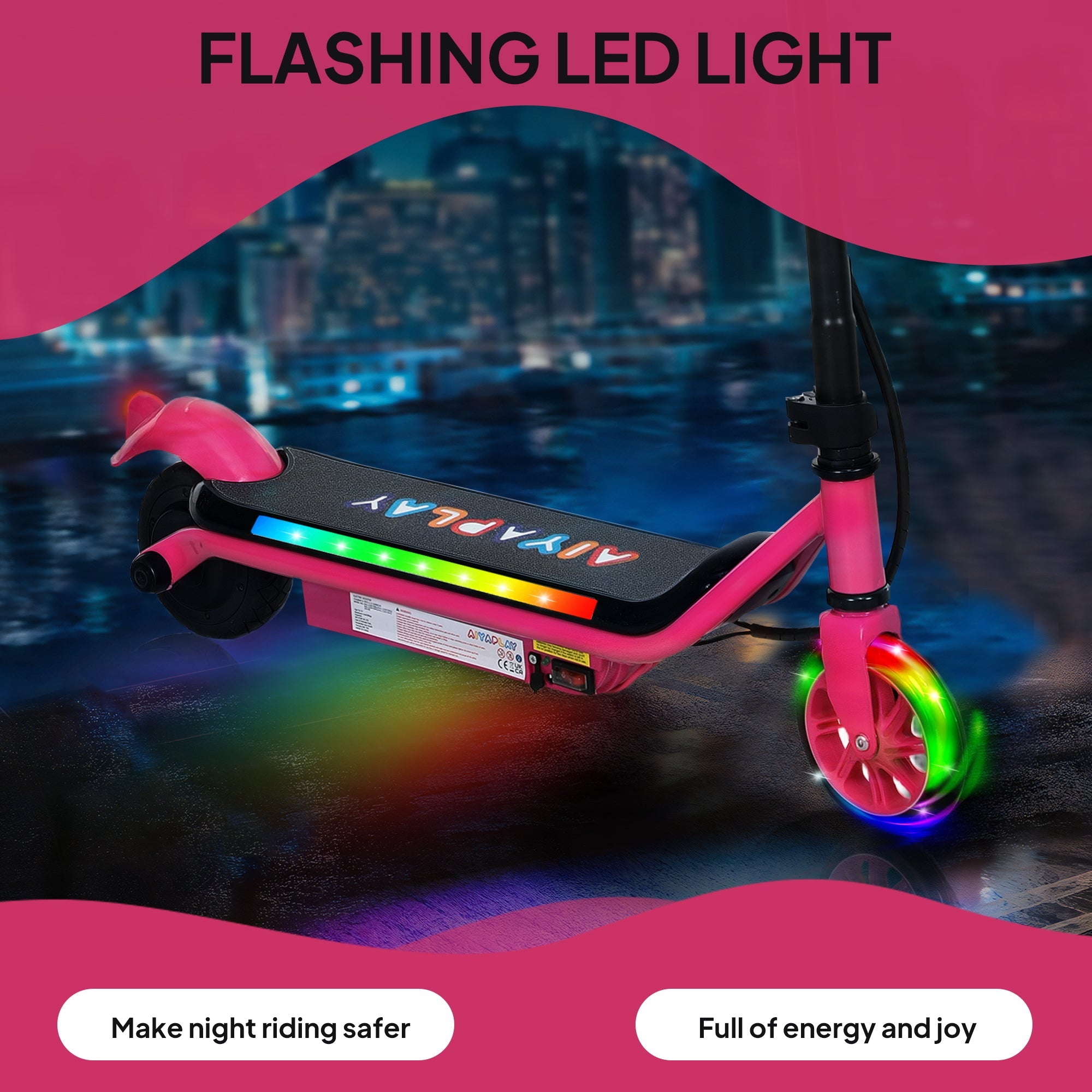 Electric Scooter for Kids Ages 6-14, with Dual Brakes, Flash Wheel and Colourful Light, Kids Electric Scooter E Scooter, Up to 12 KM/H & 10 KM, Pink-3