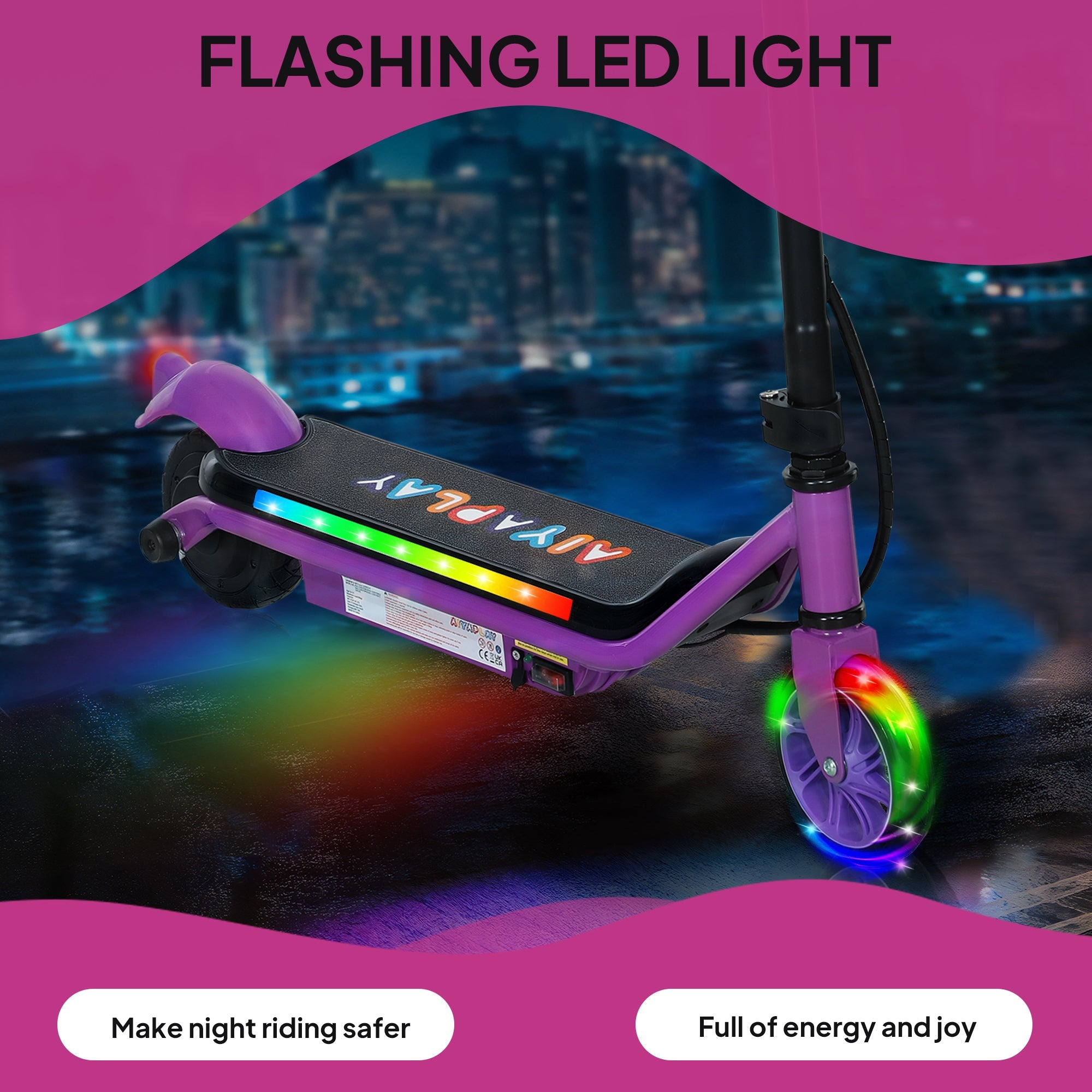 Electric Scooter for Kids Ages 6-14, with Dual Brakes, Flash Wheel and Colourful Light, Kids Electric Scooter E Scooter, Up to 12 KM/H & 10 KM, Purple-3