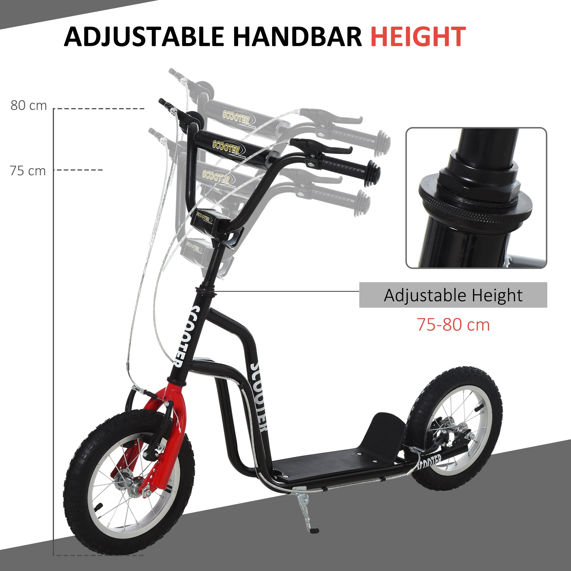 Kids Steel Height Adjustable Kick Scooter Black/Red-4